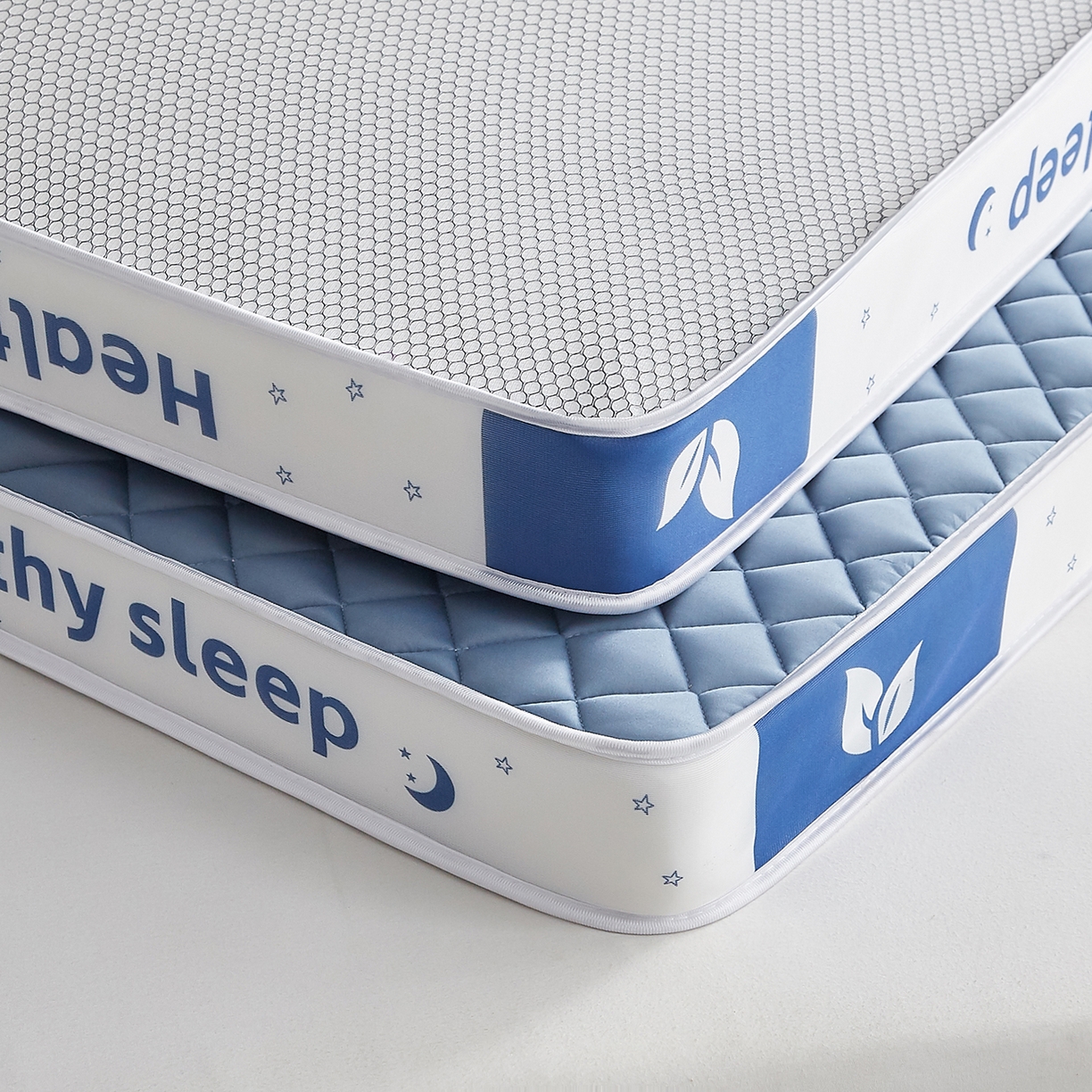 91家纺网 家纺一手货源 找家纺 月茶家纺 2026新款立体三色菱格乳胶海绵床垫 蓝色6cm