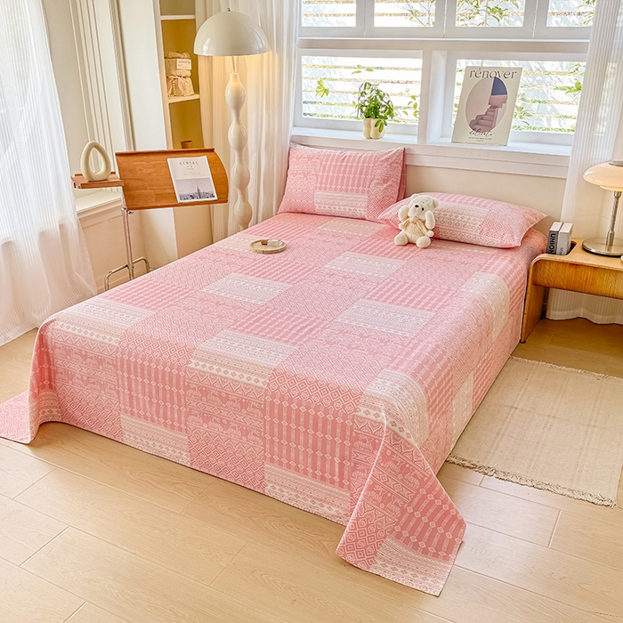 91家纺网 家纺一手货源 找家纺 （总）爱彼家纺 2026新款全棉华夫格如意吉祥老粗布床单三件套