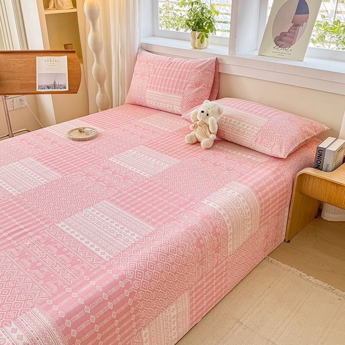 91家纺网 家纺一手货源 找家纺 （总）爱彼家纺 2026新款全棉华夫格如意吉祥老粗布床单三件套