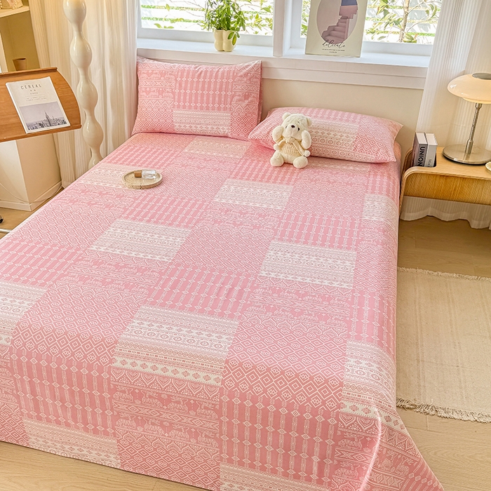 91家纺网 家纺一手货源 找家纺 （总）爱彼家纺 2026新款全棉华夫格如意吉祥老粗布床单三件套