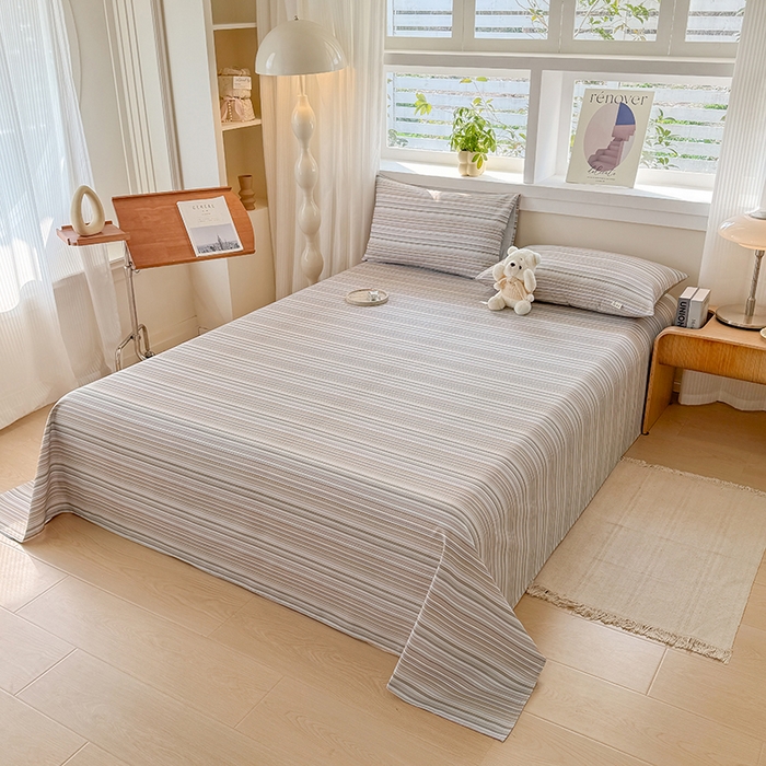 91家纺网 家纺一手货源 找家纺 爱彼家纺 2026新款全棉华夫格如意吉祥老粗布床单三件套 华夫格-森韵