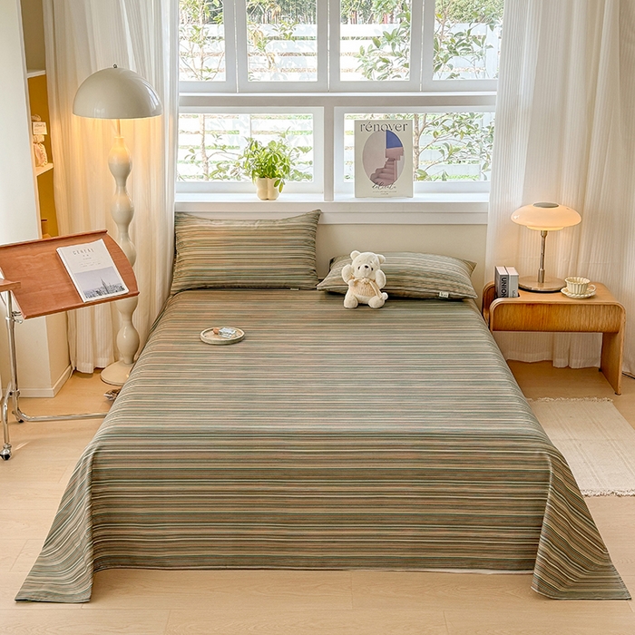 91家纺网 家纺一手货源 找家纺 爱彼家纺 2026新款全棉华夫格如意吉祥老粗布床单三件套 华夫格-意林灰