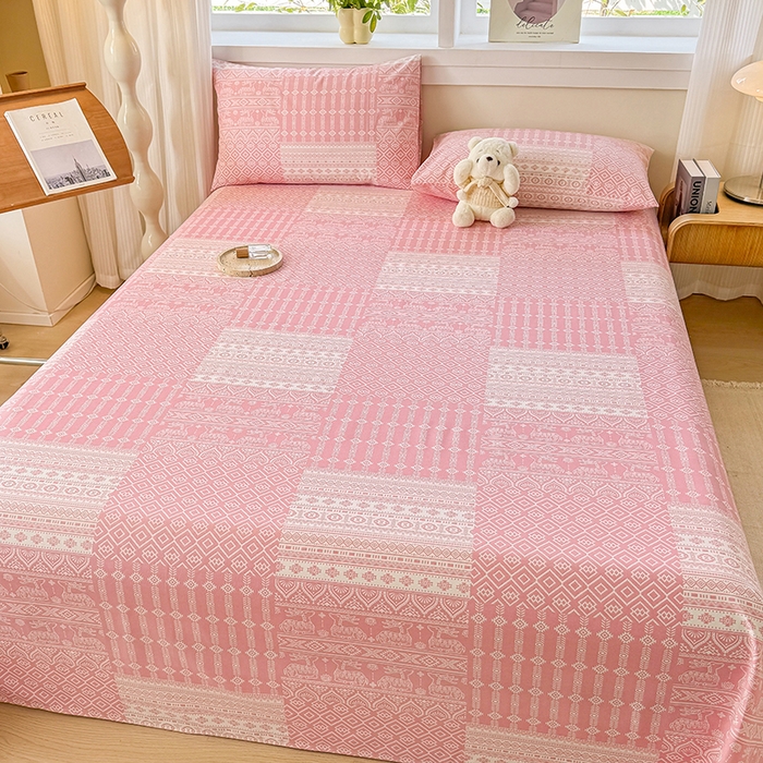 91家纺网 家纺一手货源 找家纺 爱彼家纺 2026新款全棉华夫格如意吉祥老粗布床单三件套 华夫格-吉祥-粉