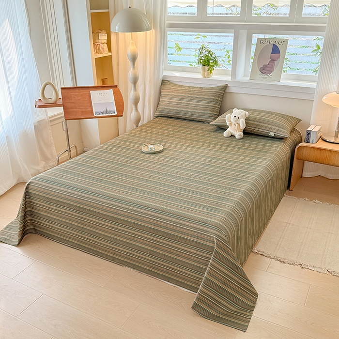 91家纺网 家纺一手货源 找家纺 爱彼家纺 2026新款全棉华夫格如意吉祥老粗布床单三件套 华夫格-意林灰