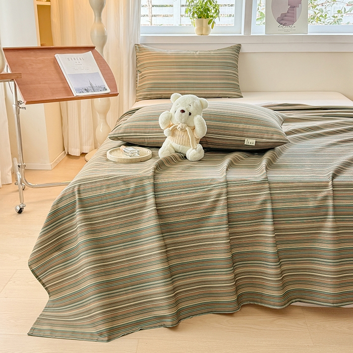 91家纺网 家纺一手货源 找家纺 爱彼家纺 2026新款全棉华夫格如意吉祥老粗布床单三件套 华夫格-意林灰