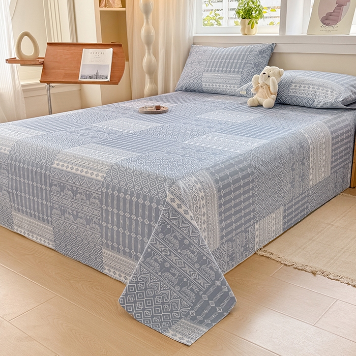 91家纺网 家纺一手货源 找家纺 爱彼家纺 2026新款全棉华夫格如意吉祥老粗布床单三件套 华夫格-吉祥-灰