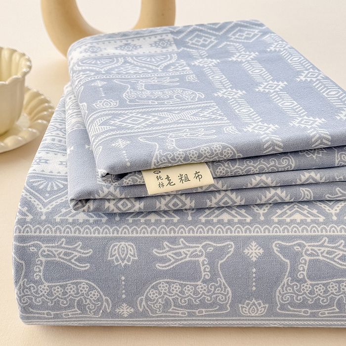 爱彼家纺 2026新款全棉华夫格如意吉祥老粗布床单三件套 华夫格-吉祥-灰