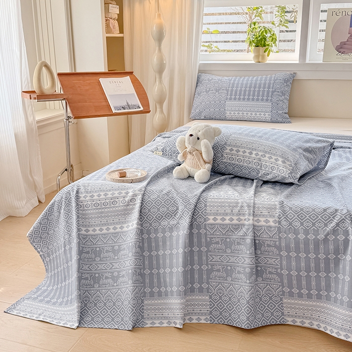 91家纺网 家纺一手货源 找家纺 爱彼家纺 2026新款全棉华夫格如意吉祥老粗布床单三件套 华夫格-吉祥-灰