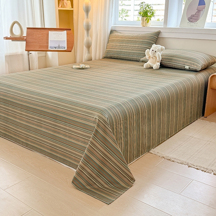 91家纺网 家纺一手货源 找家纺 爱彼家纺 2026新款全棉华夫格如意吉祥老粗布床单三件套 华夫格-意林灰