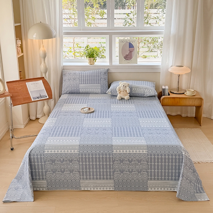 91家纺网 家纺一手货源 找家纺 爱彼家纺 2026新款全棉华夫格如意吉祥老粗布床单三件套 华夫格-吉祥-灰