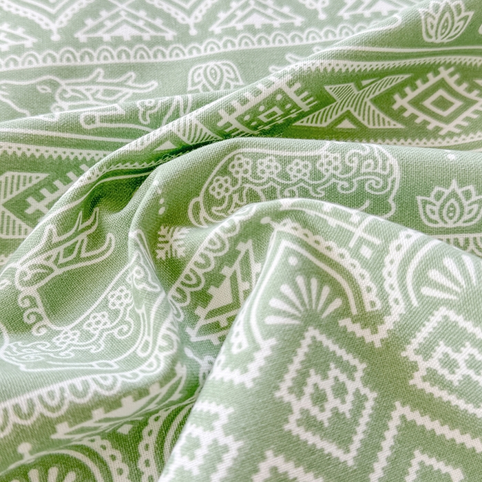 91家纺网 家纺一手货源 找家纺 爱彼家纺 2026新款全棉华夫格如意吉祥老粗布床单三件套 华夫格-如意-绿