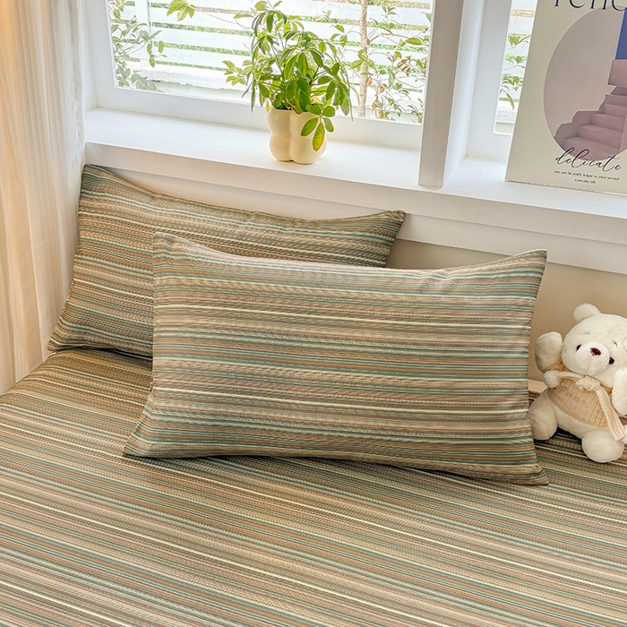 91家纺网 家纺一手货源 找家纺 爱彼家纺 2026新款全棉华夫格如意吉祥老粗布床单三件套 华夫格-意林灰