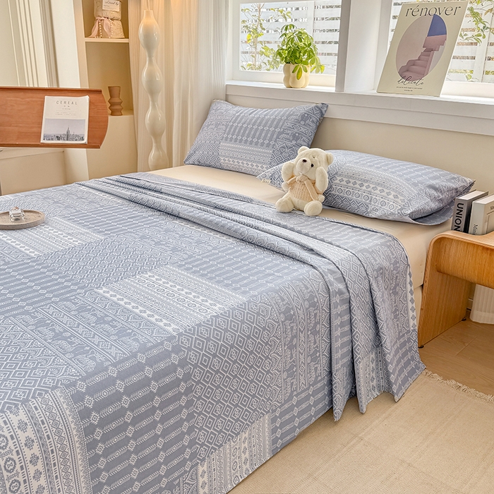 91家纺网 家纺一手货源 找家纺 爱彼家纺 2026新款全棉华夫格如意吉祥老粗布床单三件套 华夫格-吉祥-灰