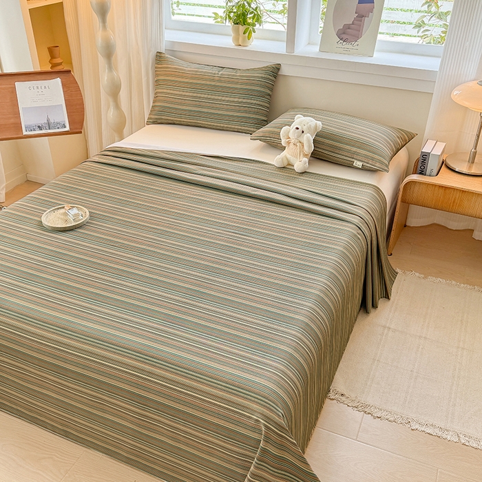 91家纺网 家纺一手货源 找家纺 爱彼家纺 2026新款全棉华夫格如意吉祥老粗布床单三件套 华夫格-意林灰