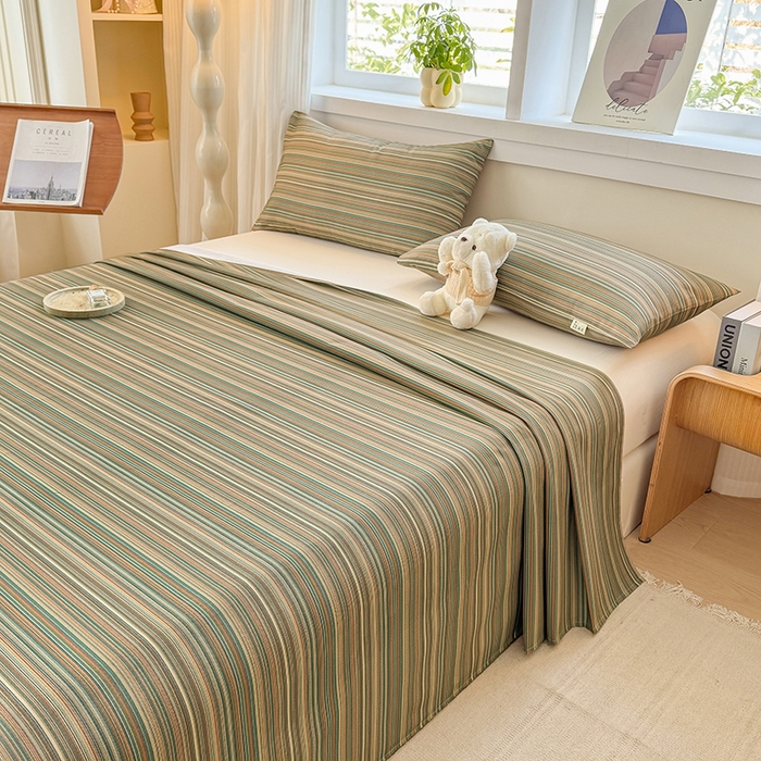 91家纺网 家纺一手货源 找家纺 爱彼家纺 2026新款全棉华夫格如意吉祥老粗布床单三件套 华夫格-意林灰