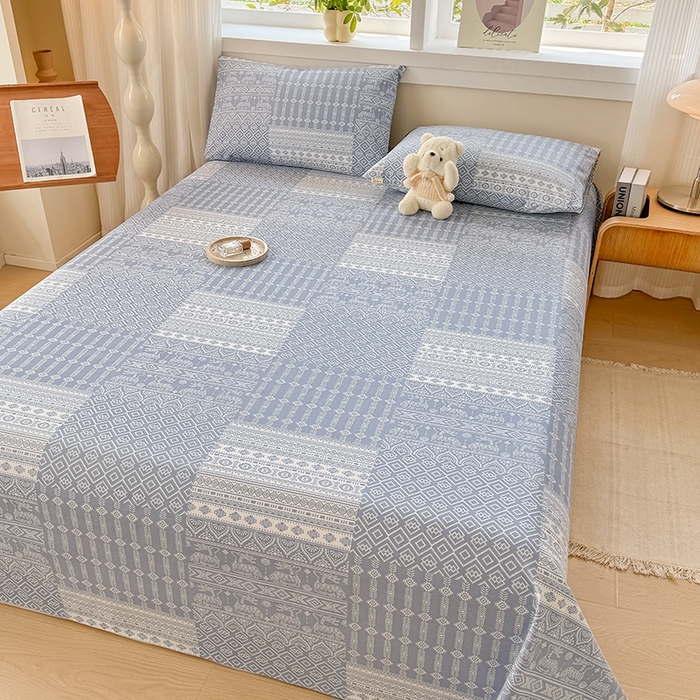 91家纺网 家纺一手货源 找家纺 爱彼家纺 2026新款全棉华夫格如意吉祥老粗布床单三件套 华夫格-吉祥-灰