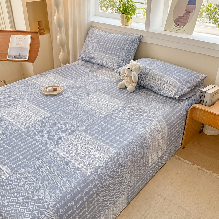 91家纺网 家纺一手货源 找家纺 爱彼家纺 2026新款全棉华夫格如意吉祥老粗布床单三件套 华夫格-吉祥-灰