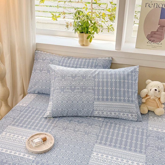 91家纺网 家纺一手货源 找家纺 爱彼家纺 2026新款全棉华夫格如意吉祥老粗布床单三件套 华夫格-吉祥-灰