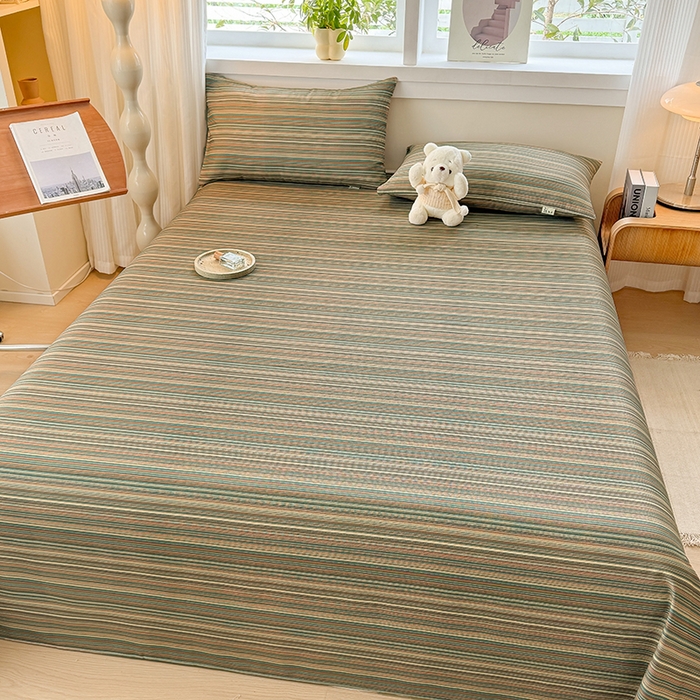 91家纺网 家纺一手货源 找家纺 爱彼家纺 2026新款全棉华夫格如意吉祥老粗布床单三件套 华夫格-意林灰