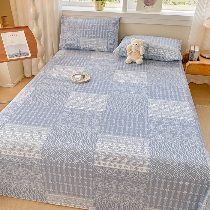 91家纺网 家纺一手货源 找家纺 爱彼家纺 2026新款全棉华夫格如意吉祥老粗布床单三件套 华夫格-吉祥-灰