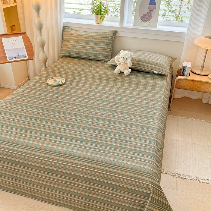 91家纺网 家纺一手货源 找家纺 爱彼家纺 2026新款全棉华夫格如意吉祥老粗布床单三件套 华夫格-意林灰