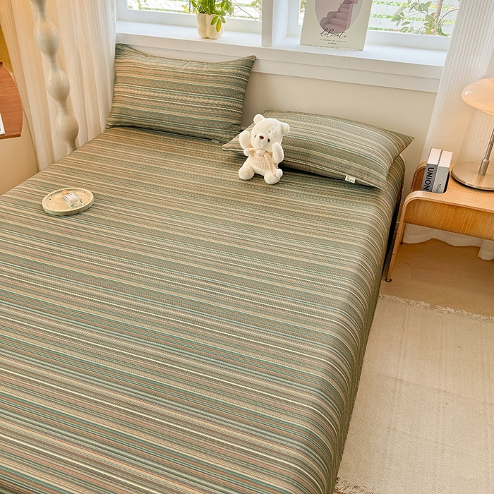 91家纺网 家纺一手货源 找家纺 爱彼家纺 2026新款全棉华夫格如意吉祥老粗布床单三件套 华夫格-意林灰