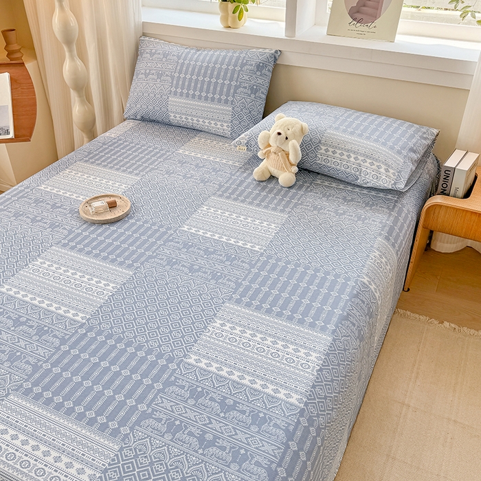 91家纺网 家纺一手货源 找家纺 爱彼家纺 2026新款全棉华夫格如意吉祥老粗布床单三件套 华夫格-吉祥-灰