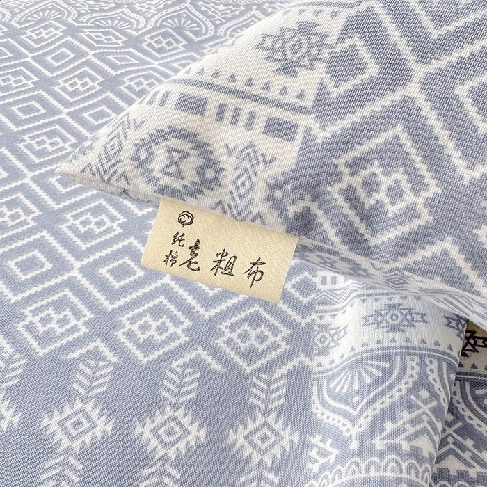 91家纺网 家纺一手货源 找家纺 爱彼家纺 2026新款全棉华夫格如意吉祥老粗布床单三件套 华夫格-吉祥-灰