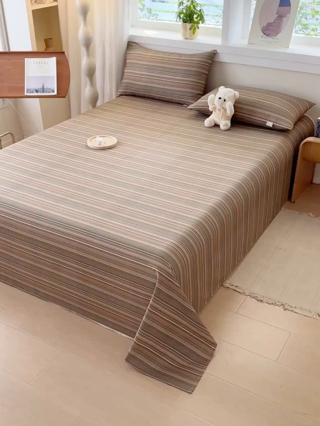 91家纺网 家纺一手货源 找家纺 爱彼家纺 2026新款全棉华夫格如意吉祥老粗布床单三件套 华夫格-森韵