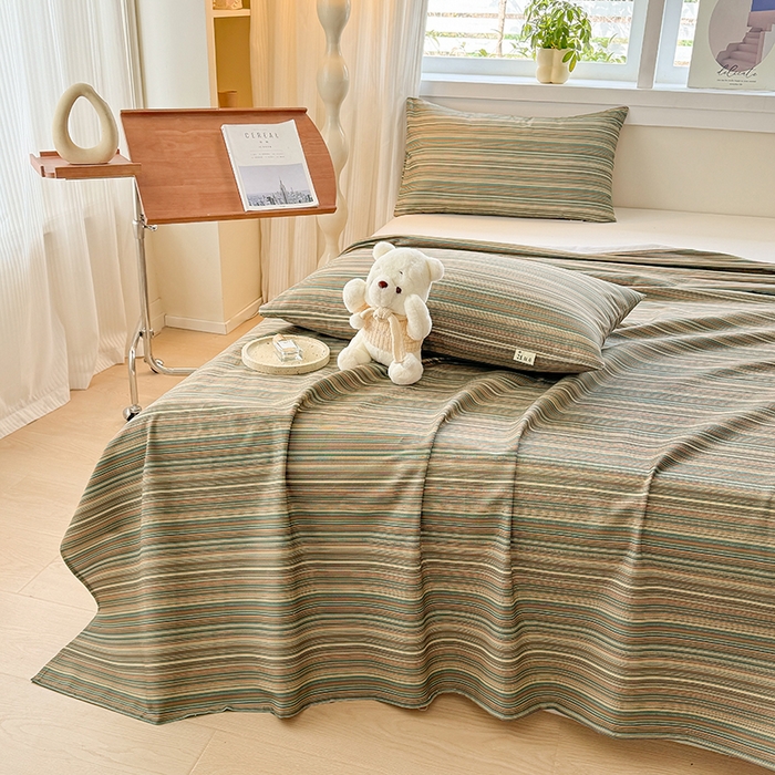 91家纺网 家纺一手货源 找家纺 爱彼家纺 2026新款全棉华夫格如意吉祥老粗布床单三件套 华夫格-意林灰