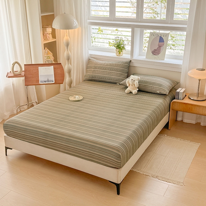 91家纺网 家纺一手货源 找家纺 爱彼家纺 2026年全棉老粗布单床笠凉席床笠三件套直播热卖-系列五 华夫格床笠-意林灰