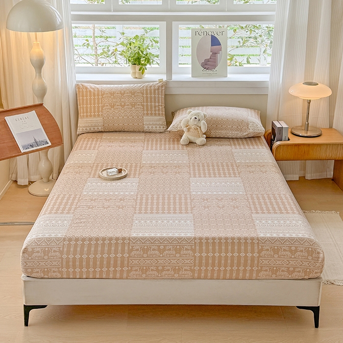 91家纺网 家纺一手货源 找家纺 爱彼家纺 2026年全棉老粗布单床笠凉席床笠三件套直播热卖-系列五 华夫格床笠-如意-棕