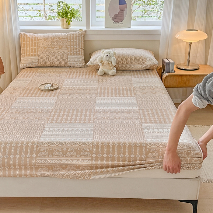 爱彼家纺 2026年全棉老粗布单床笠凉席床笠三件套直播热卖-系列五 华夫格床笠-如意-棕