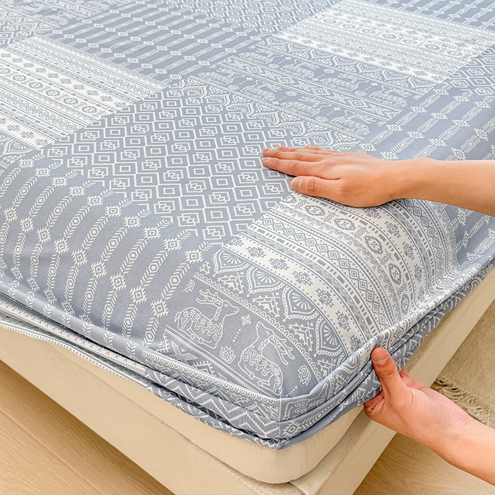 91家纺网 家纺一手货源 找家纺 爱彼家纺 2026年全棉老粗布单床笠凉席床笠三件套直播热卖-系列五 华夫格床笠-吉祥-灰