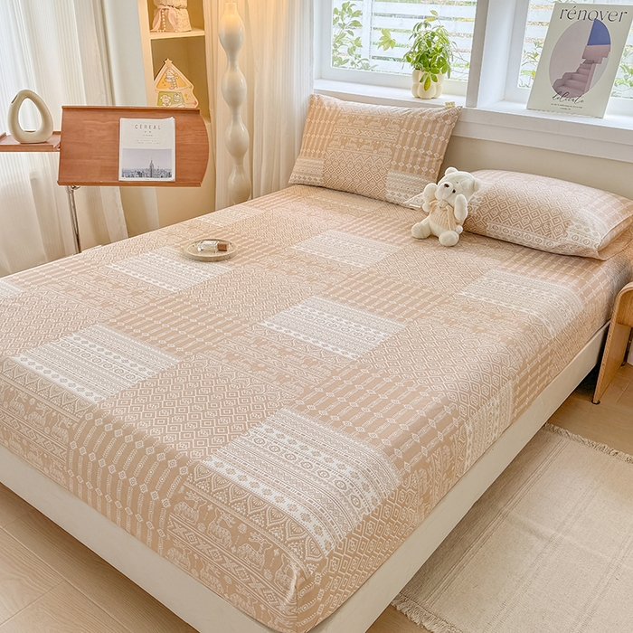 91家纺网 家纺一手货源 找家纺 爱彼家纺 2026年全棉老粗布单床笠凉席床笠三件套直播热卖-系列五 华夫格床笠-如意-棕