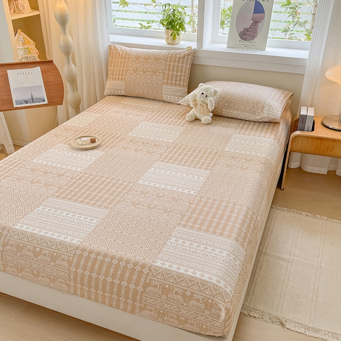 91家纺网 家纺一手货源 找家纺 爱彼家纺 2026年全棉老粗布单床笠凉席床笠三件套直播热卖-系列五 华夫格床笠-如意-棕