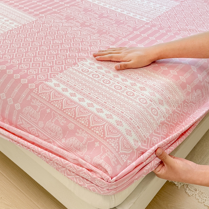 91家纺网 家纺一手货源 找家纺 爱彼家纺 2026年全棉老粗布单床笠凉席床笠三件套直播热卖-系列五 华夫格床笠-吉祥-粉