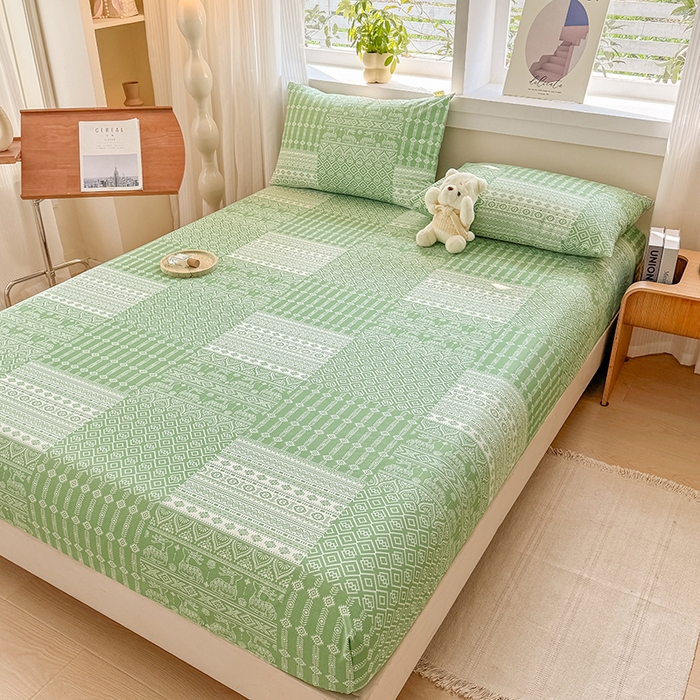 91家纺网 家纺一手货源 找家纺 爱彼家纺 2026年全棉老粗布单床笠凉席床笠三件套直播热卖-系列五 华夫格床笠-如意-绿