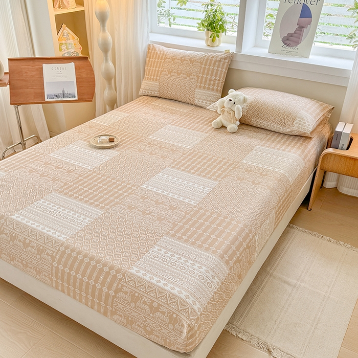 91家纺网 家纺一手货源 找家纺 爱彼家纺 2026年全棉老粗布单床笠凉席床笠三件套直播热卖-系列五 华夫格床笠-如意-棕