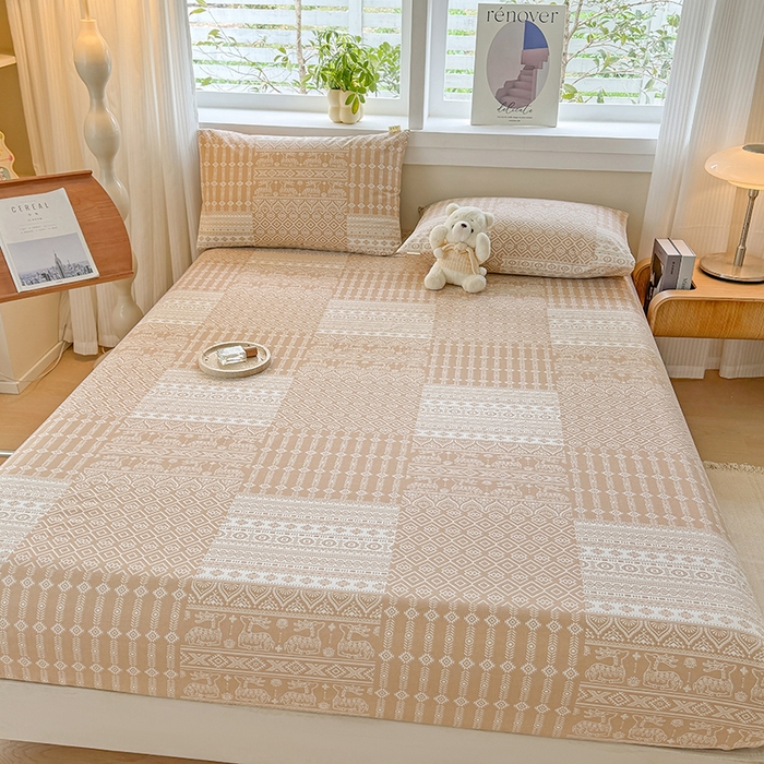 91家纺网 家纺一手货源 找家纺 爱彼家纺 2026年全棉老粗布单床笠凉席床笠三件套直播热卖-系列五 华夫格床笠-如意-棕