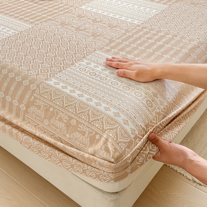 91家纺网 家纺一手货源 找家纺 爱彼家纺 2026年全棉老粗布单床笠凉席床笠三件套直播热卖-系列五 华夫格床笠-如意-棕