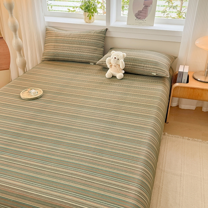 91家纺网 家纺一手货源 找家纺 爱彼家纺 2026年全棉老粗布单床笠凉席床笠三件套直播热卖-系列五 华夫格床笠-意林灰