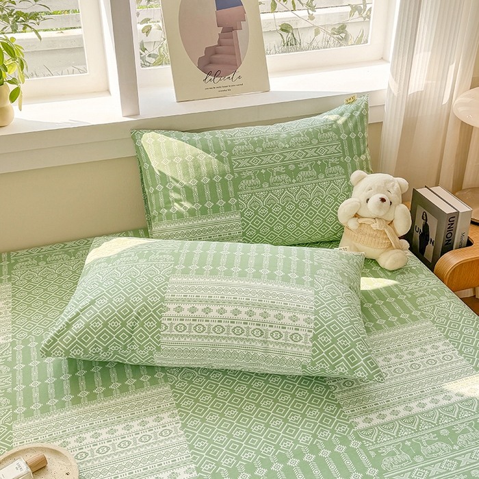 91家纺网 家纺一手货源 找家纺 爱彼家纺 2026年全棉老粗布单床笠凉席床笠三件套直播热卖-系列五 华夫格床笠-如意-绿