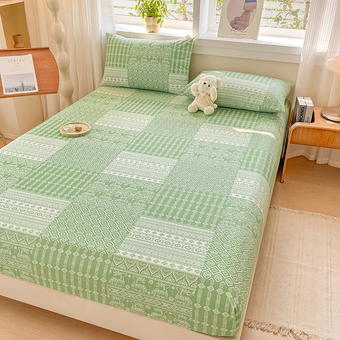 91家纺网 家纺一手货源 找家纺 爱彼家纺 2026年全棉老粗布单床笠凉席床笠三件套直播热卖-系列五 华夫格床笠-如意-绿