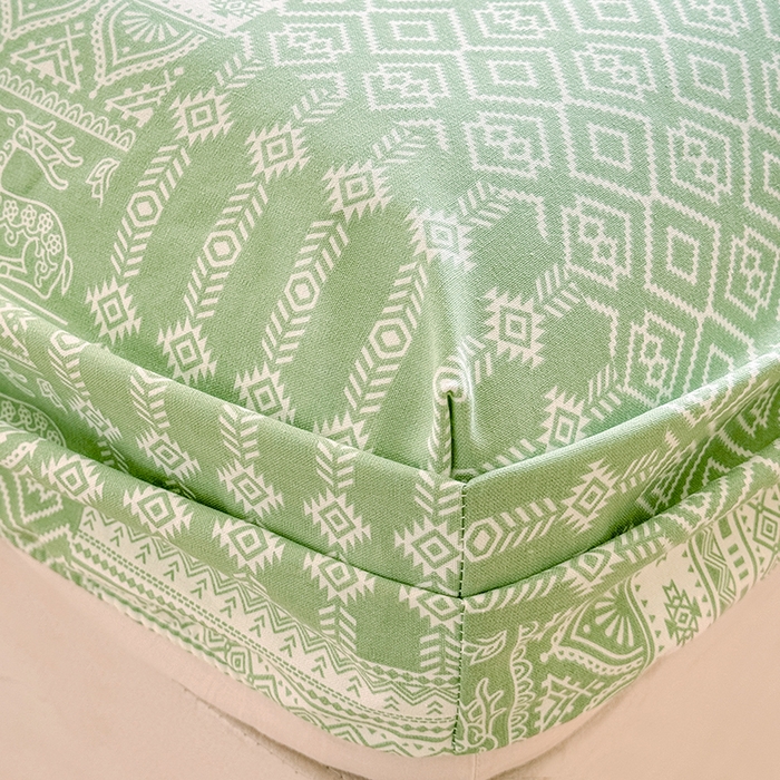 91家纺网 家纺一手货源 找家纺 爱彼家纺 2026年全棉老粗布单床笠凉席床笠三件套直播热卖-系列五 华夫格床笠-如意-绿