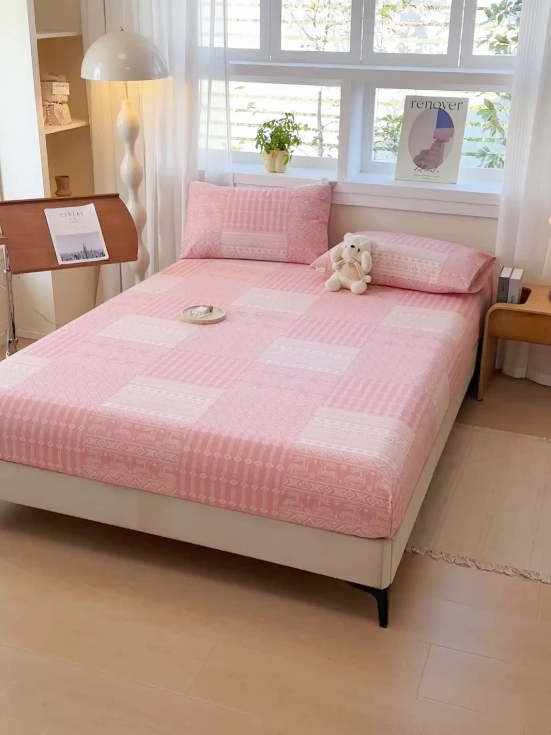 91家纺网 家纺一手货源 找家纺 爱彼家纺 2026年全棉老粗布单床笠凉席床笠三件套直播热卖-系列五 华夫格床笠-吉祥-粉