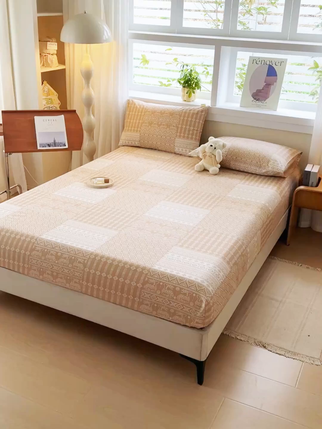 91家纺网 家纺一手货源 找家纺 爱彼家纺 2026年全棉老粗布单床笠凉席床笠三件套直播热卖-系列五 华夫格床笠-如意-棕