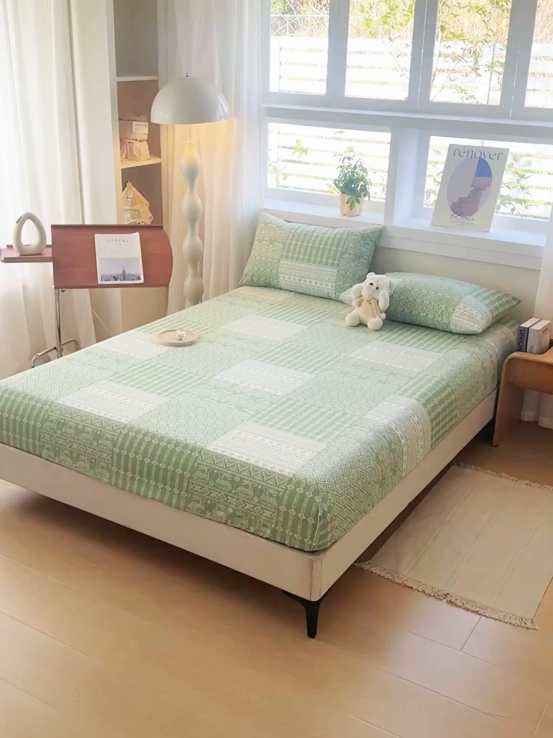 91家纺网 家纺一手货源 找家纺 爱彼家纺 2026年全棉老粗布单床笠凉席床笠三件套直播热卖-系列五 华夫格床笠-如意-绿