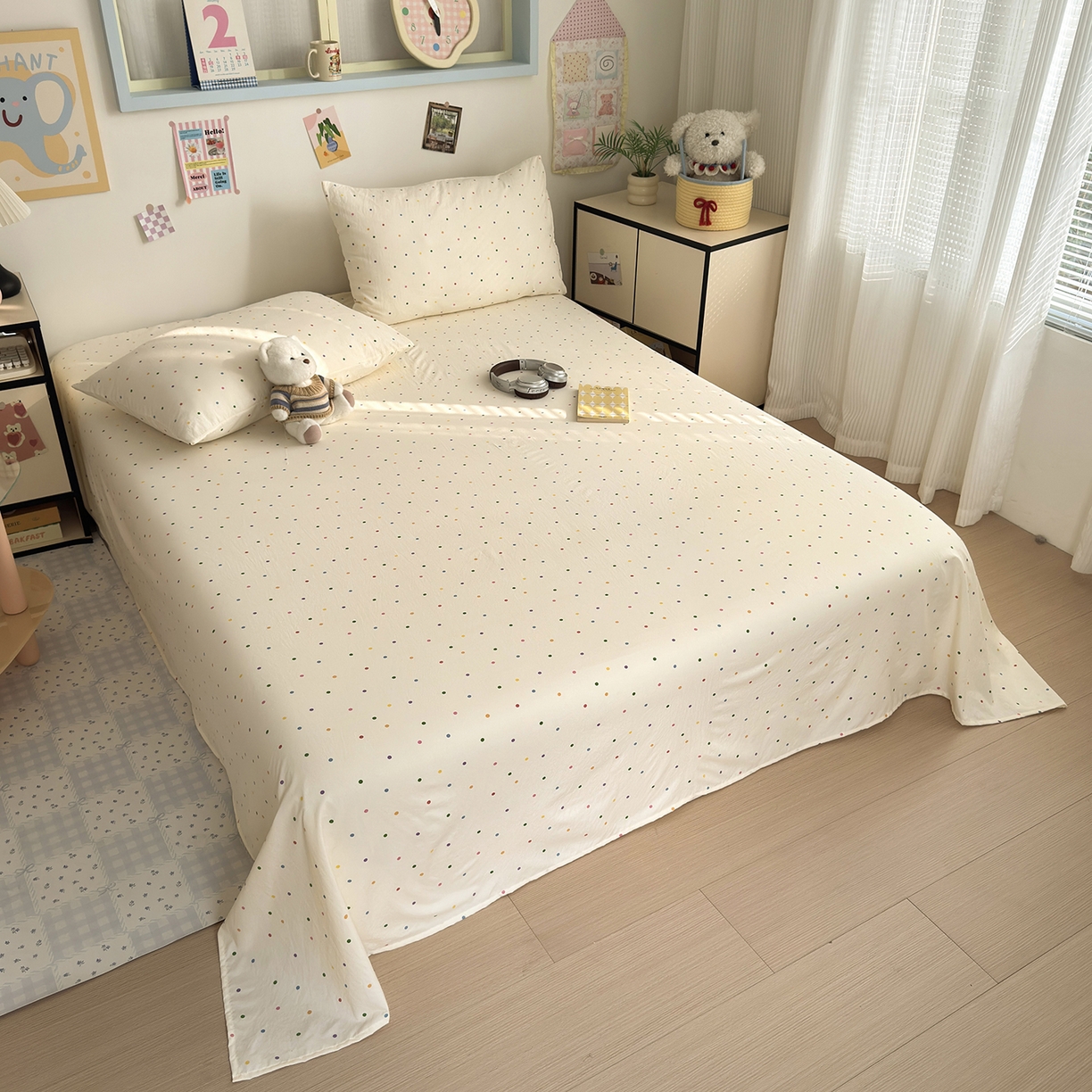 91家纺网 家纺一手货源 找家纺 沐芷 2026 【提供买家秀】A类单床单古法水洗仿棉 单人双人床单三件套 甜梦糖豆