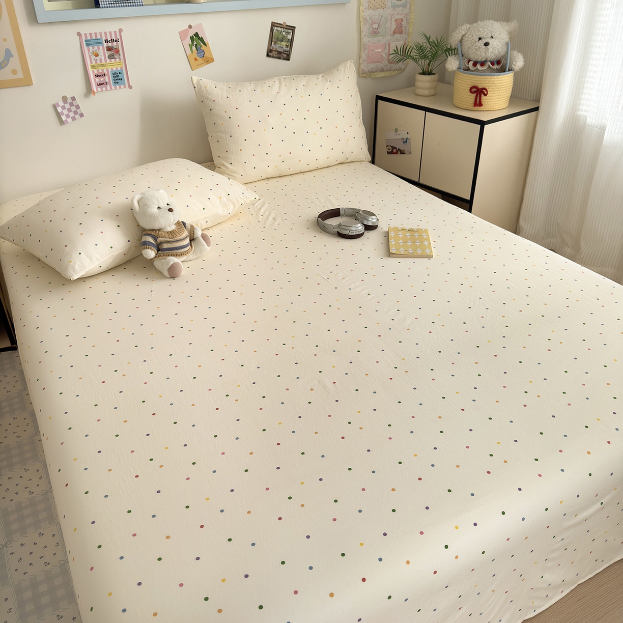 91家纺网 家纺一手货源 找家纺 沐芷 2026 【提供买家秀】A类单床单古法水洗仿棉 单人双人床单三件套 甜梦糖豆